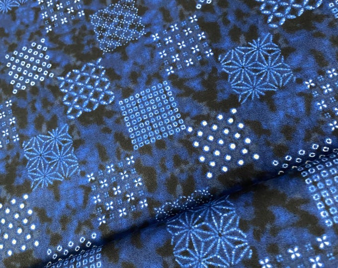 Patchwork patterns on a dark blue background