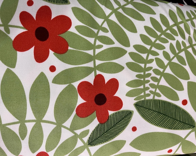 Flower power - green leaves & burnt orange flowers - Oxford Cloth - 150cm wide - fabric by the 1/4mtr