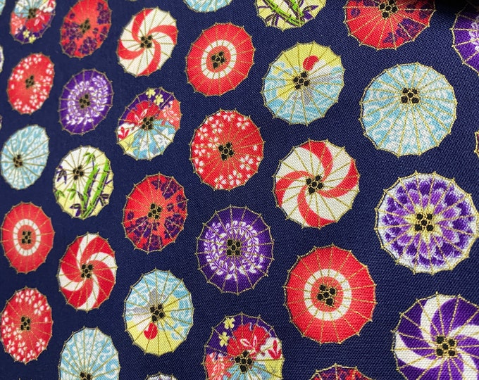 Parasols on Navy - Sheeting - Japanese Cotton - fabric by the 1/4mtr