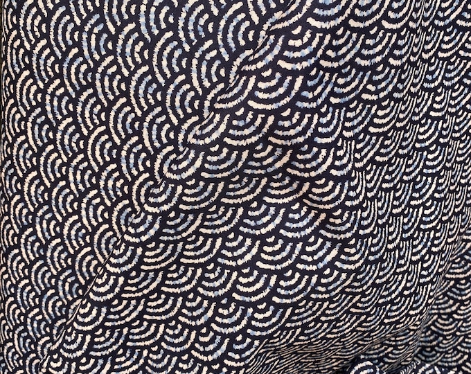 Seigaiha (Ocean Waves) Navy on a mottled pale blue and white background, by Sevenberry Japan