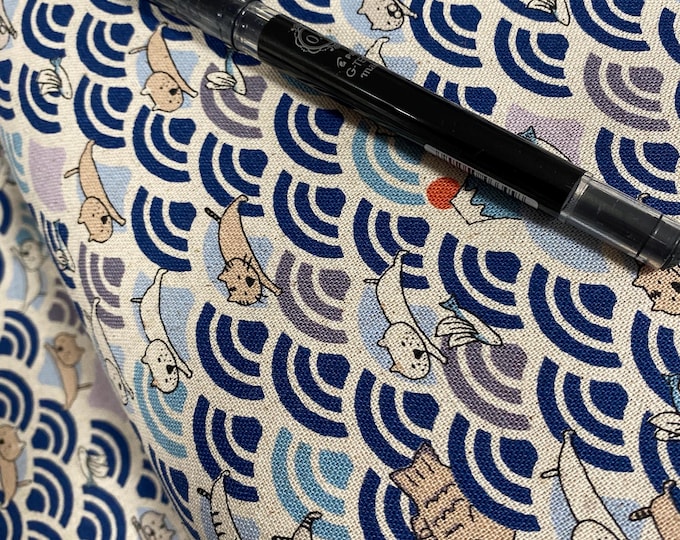 Swimming with Cats! Blues and cream linen blend