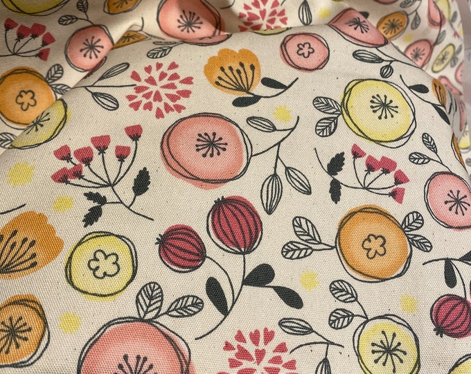 Hearts & Flowers - Cream - Japanese Oxford Cotton - fabric by the 1/4mtr