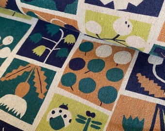 Modern Patches, green Japanese Linen/Cotton - fabric by the 1/4mtr