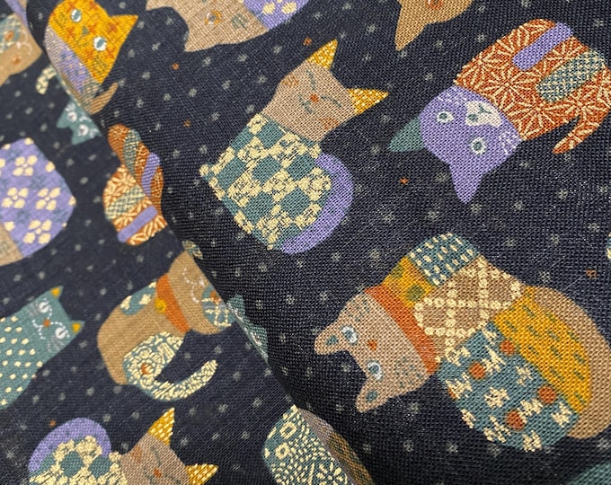 Cats, cats and more cats on a black background background - Japanese Cotton - fabric by the 1/4mtr