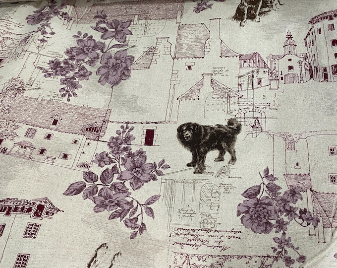 French houses Burgundy - Japanese Linen/Cotton - fabric by the 1/4mtr