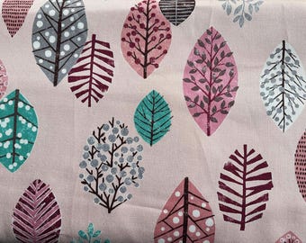 Leaves - Pink background - Japanese Cotton - fabric by the 1/4mtr