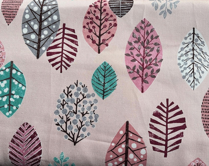 Leaves - Pink background - Japanese Cotton - fabric by the 1/4mtr
