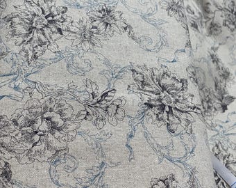 French Toile style Charcoal- Japanese Linen/Cotton - fabric by the 1/4mtr