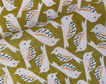 Birds, Birds and more Birds cream on a chartreuse green background - Japanese Cotton - fabric by the 1/4mtr