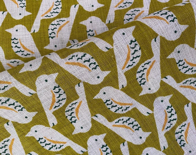 Birds, Birds and more Birds cream on a chartreuse green background - Japanese Cotton - fabric by the 1/4mtr