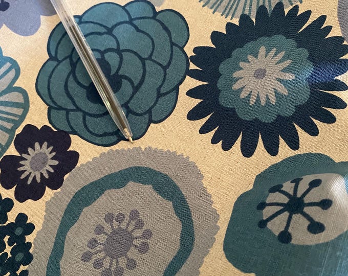Bold Blue Flowers  - Japanese Linen/Cotton - fabric by the 1/4mtr 134 cm wide