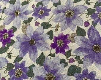Clematis beauty - Purple - Japanese Cotton - fabric by the 1/4mtr