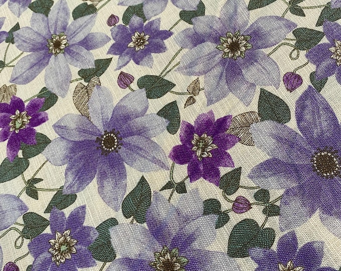 Clematis beauty - Purple - Japanese Cotton - fabric by the 1/4mtr