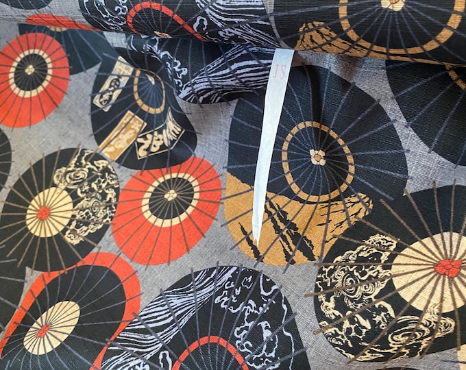 Parasols in Modern style, Rust on Grey background, textured Dobby Shantung Japanese Cotton