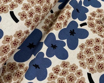 Bold Blue Flowers  with Hydrangeas - Japanese Linen/Cotton fabric