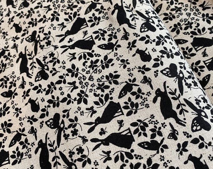 SENDAI - Hares, Botanicals - Fabric 1 of 5 - Japanese Cotton/Linen - fabric by the 1/4mtr