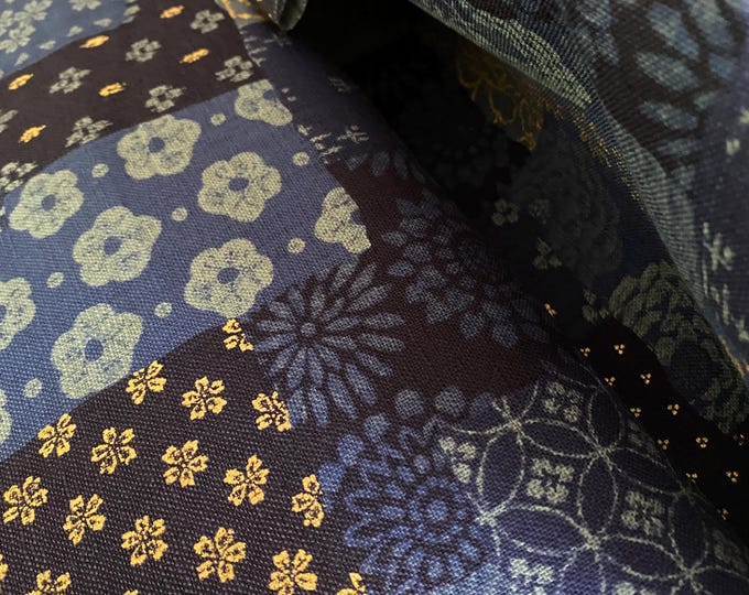 Patches - Blue with gold highlights - Japanese Cotton - fabric by the 1/4mtr