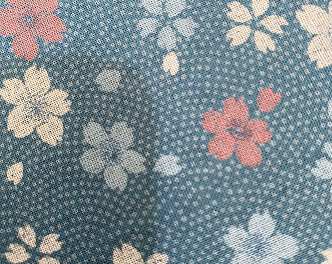 Cherry Blossom Pale Teal & Dusty Pink on Teal - fabric by the 1/4mtr