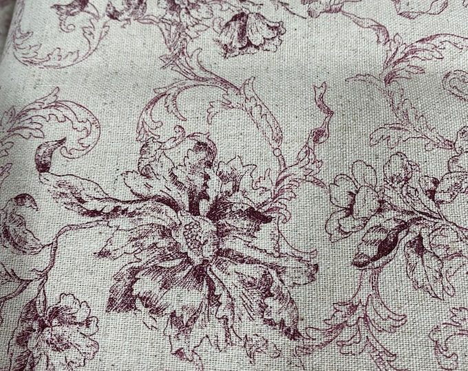 French Toile Burgundy - Japanese Linen/Cotton - fabric by the 1/4mtr