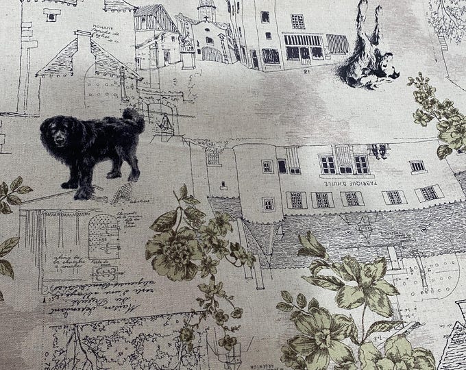 French houses Charcoal- Japanese Linen/Cotton - fabric by the 1/4mtr
