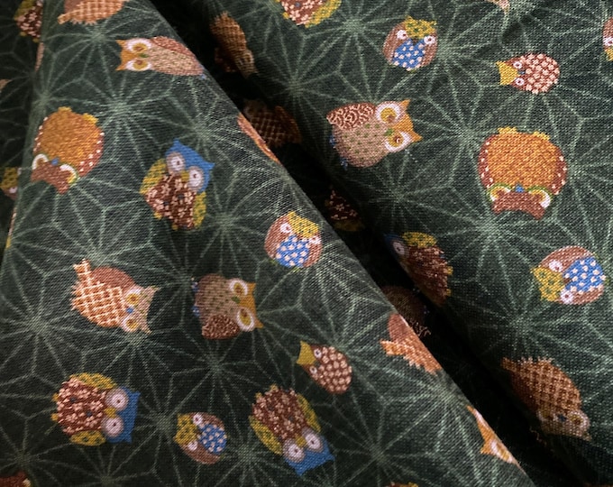 Owls, owls and more Owls on a dark green background - Japanese Cotton - fabric by the 1/4mtr