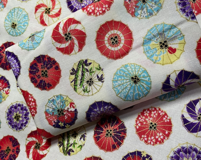 Parasols on Cream - Sheeting - Japanese Cotton - fabric by the 1/4mtr