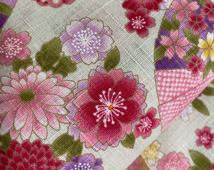 Fans and Blossom Dobby Shantung Japanese Cotton - fabric by the 1/4mtr