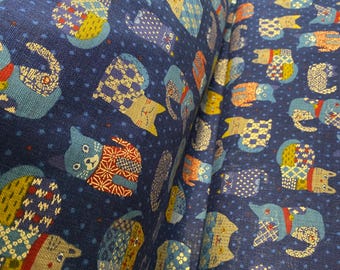 Cats, cats and more cats on a rich navy background background - Japanese Cotton - fabric by the 1/4mtr
