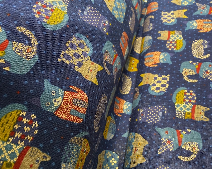 Cats, cats and more cats on a rich navy background background - Japanese Cotton - fabric by the 1/4mtr