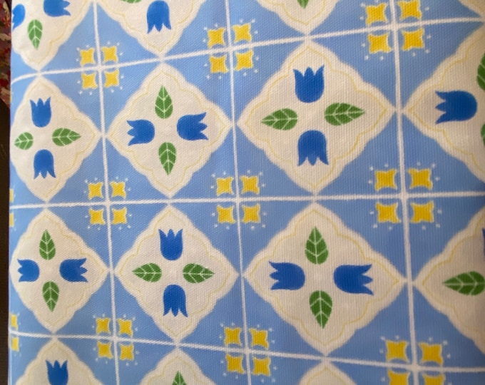 Blue Tulip Tiles  - Oxford Cloth - Japanese Cotton - fabric by the 1/4mtr