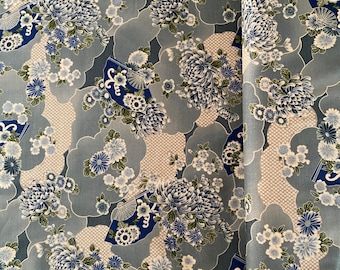 Antique Japan series - Fans, Flowers, Clouds - Greens&Creams - Sheeting weight fabric