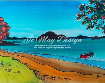 Original silk painting - Paihia Beach