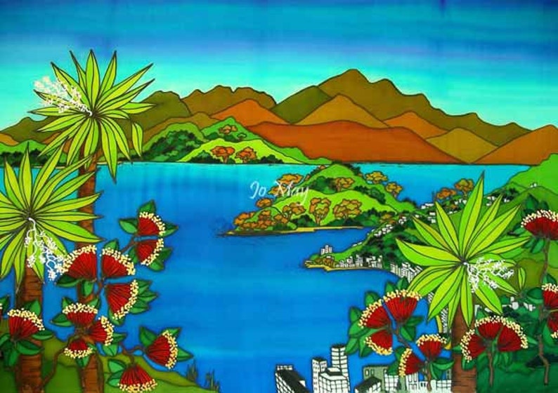 Wellington Harbour beautiful art print by New Zealand artist Etsy