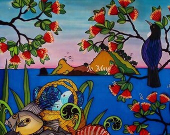 Tui, Coromandel - beautiful art print by New Zealand artist Jo May, fits up to A4 size frame wrapped, #1886