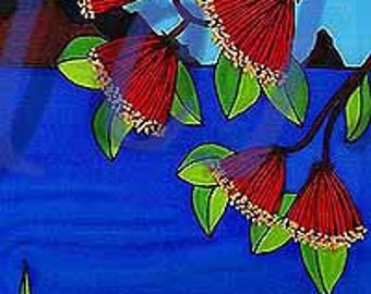 Outdoor garden art on aluminium by New Zealand artist Jo May - Waipu Cove #143- 49.5cm x 16.7cm