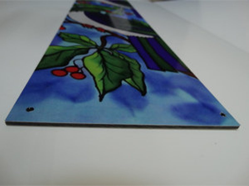 Outdoor garden art on aluminium by New Zealand artist Jo May small 49.5 x 16.7 cm New Zealand Camping #152