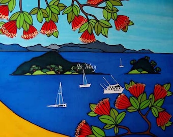 Paihia, Bay of Islands- beautiful art print by New Zealand artist Jo May, Fits A4 size frame or smaller wrapped. #1932