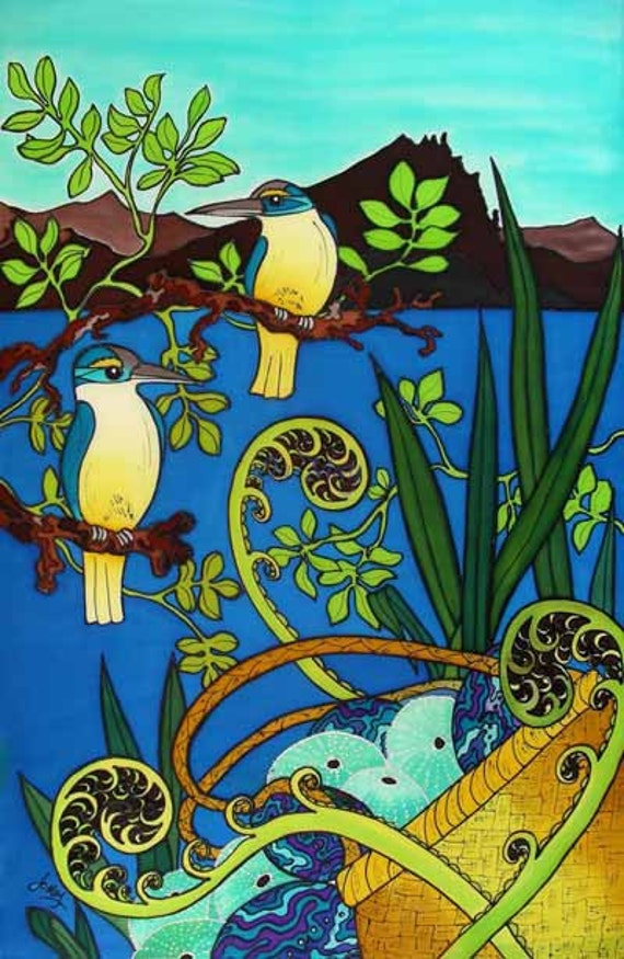 Buy Kingfishers Koru & Kete Beautiful Art Print by New Zealand Online in  India - Etsy