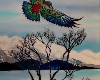 Kea, Lake Wanaka - beautiful art print by New Zealand artist Jo May, Fits up to A4 size frame wrapped, #2160