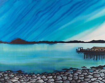 Original silk painting - Paihia Wharf