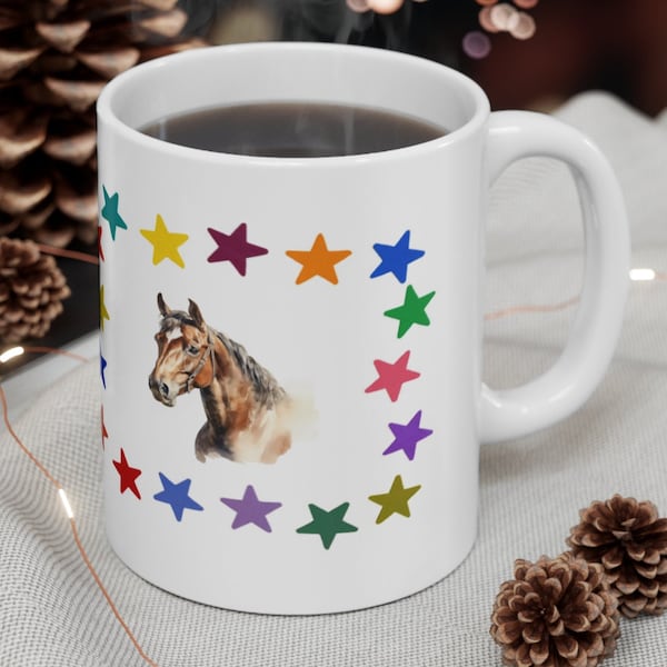 Horse coffee mug, Stars Horse mug, Gift for Mom, Gift for Dad, Fun mug