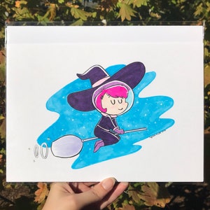 Ilustración de la bruja galaxia - Dibujo de tinta original - 7x10