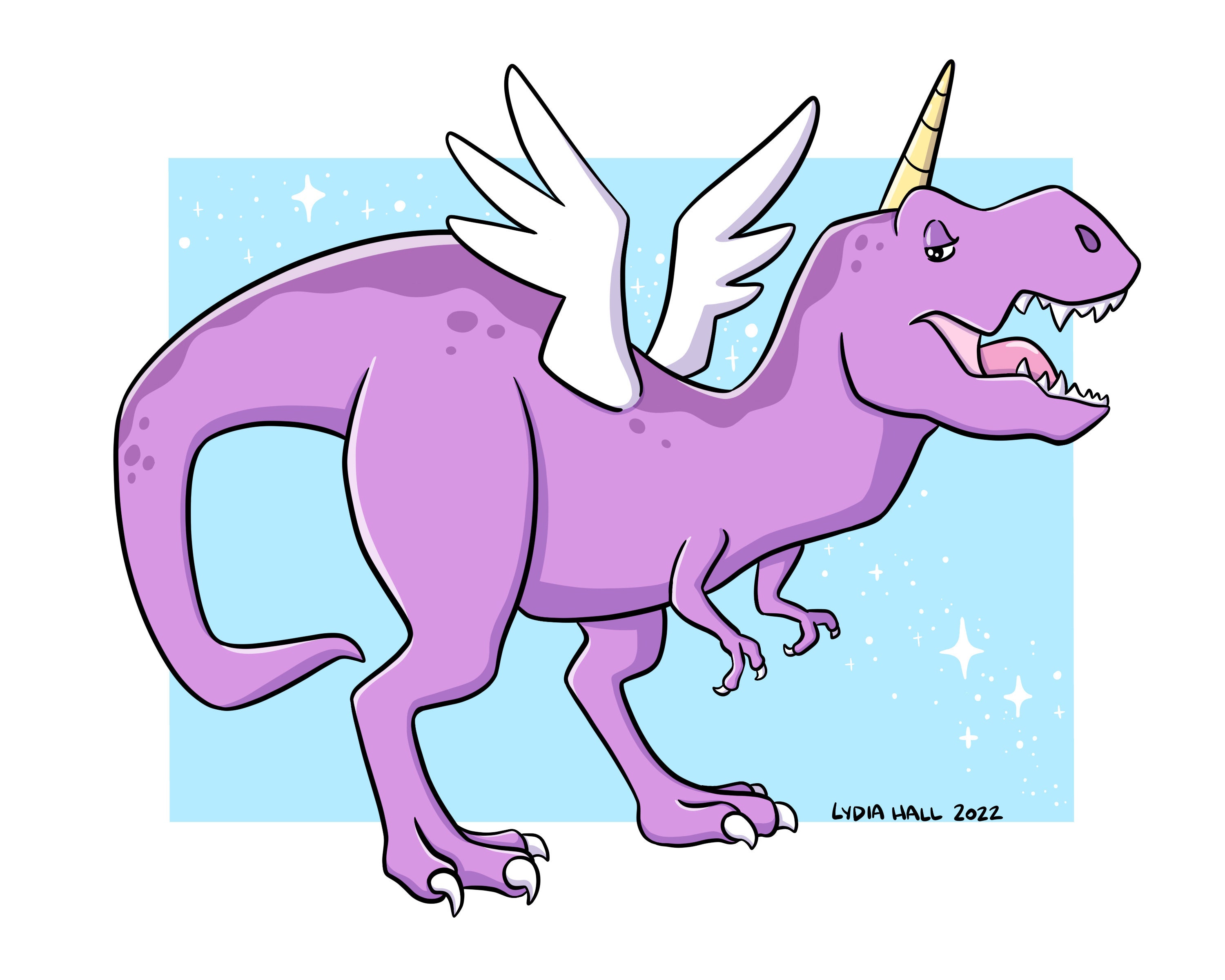 T-rex Unicorn Pegasus - Art Print - Etsy Denmark