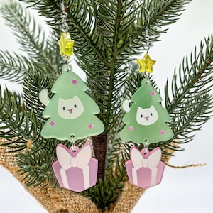 Christmas Tree Cat Earrings