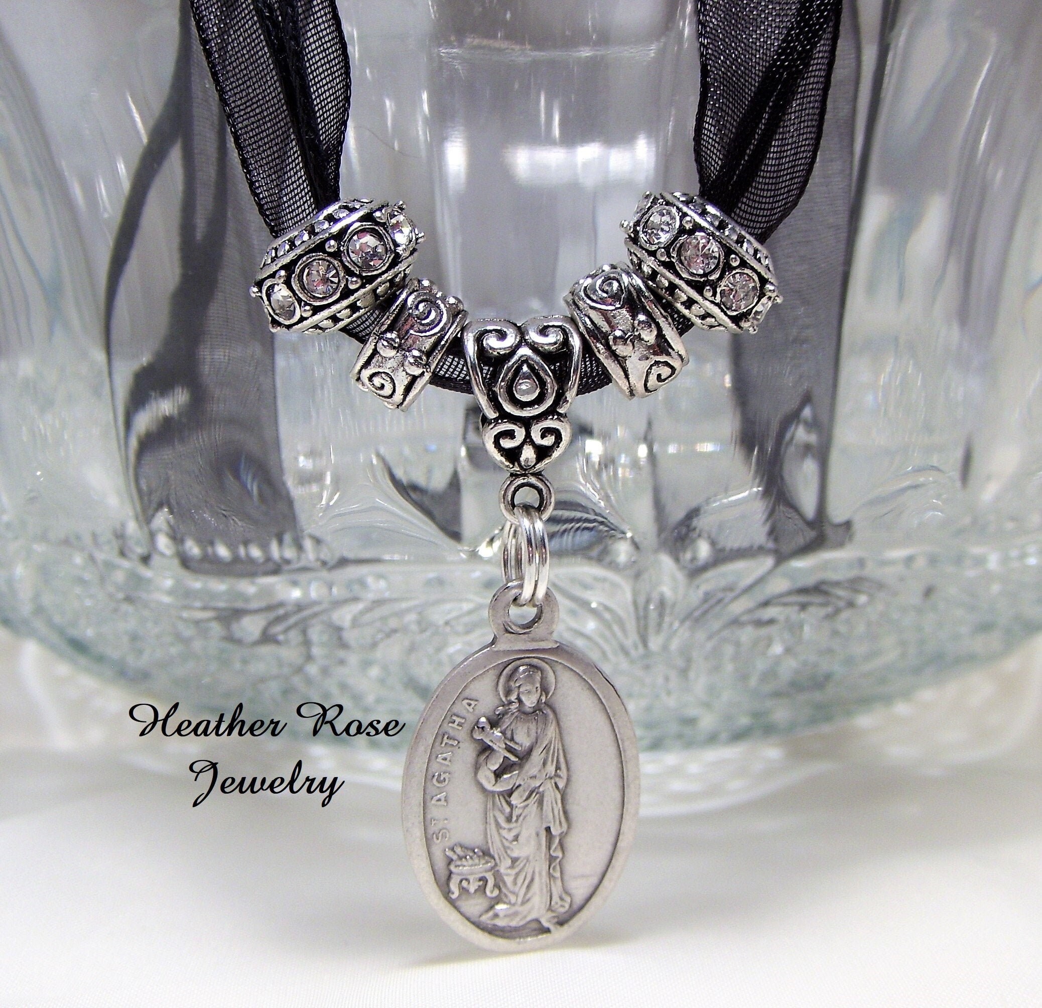 Saint St Agatha Necklaceholy Medal Necklacecatholicpatron Etsy UK
