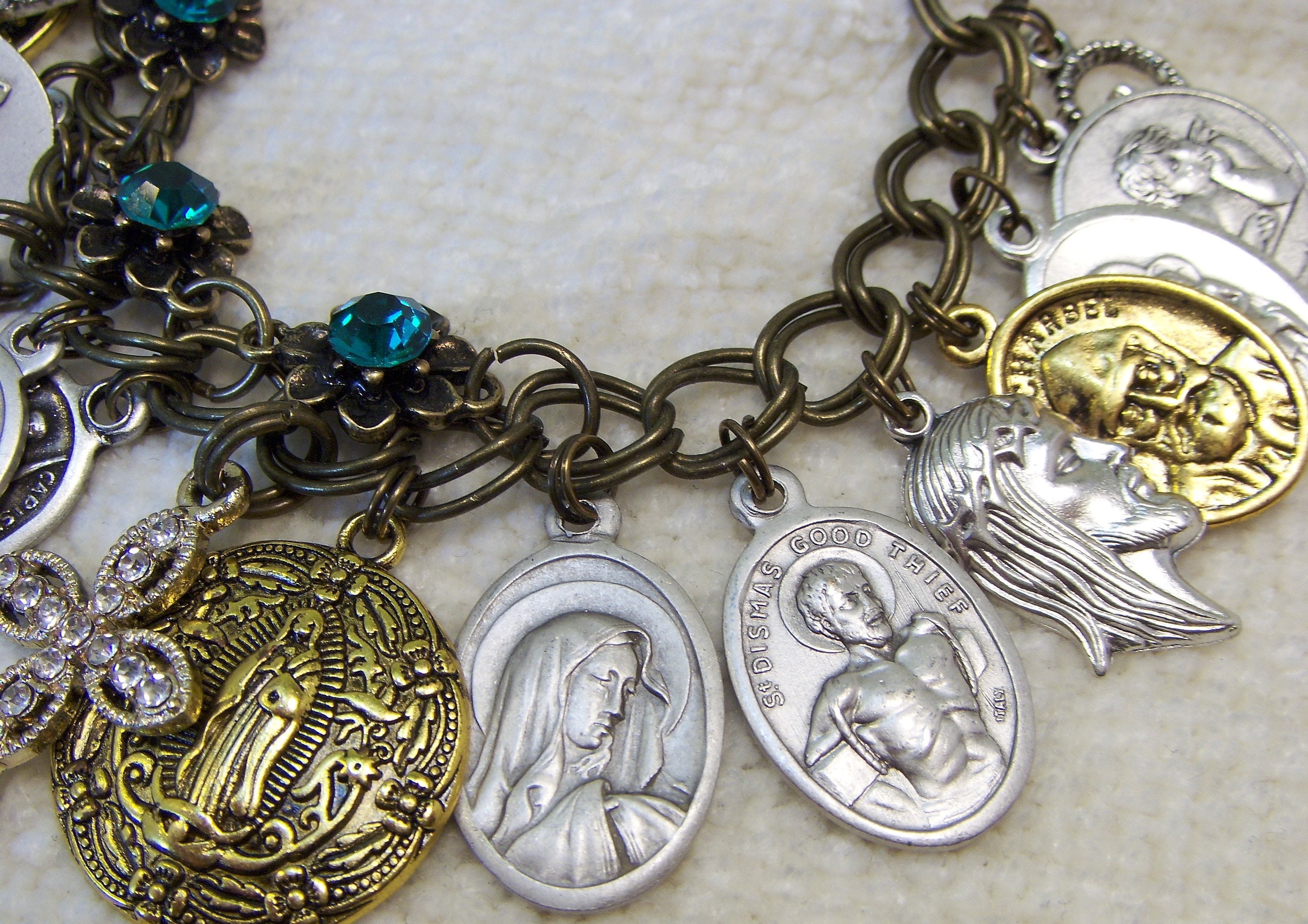 Religious Charm Braceletfullcollection of Crosses and Saint Medals