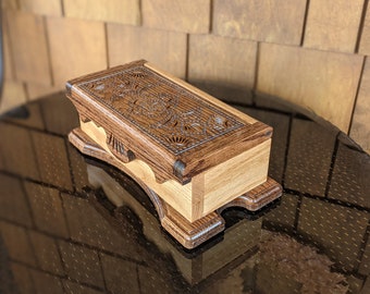 Tea Box, Handcrafted and Engraved made with oak and a polyurethane finish