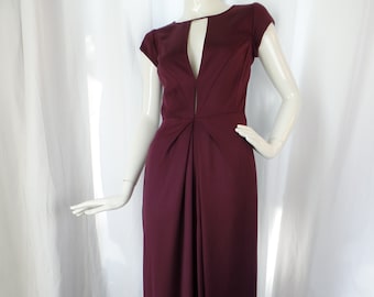 RARE 1997 HALSTON burgundy plum wool keyhole open back gown/ Randolph Duke/ silk lined/ Made in the USA: fits size 6US women