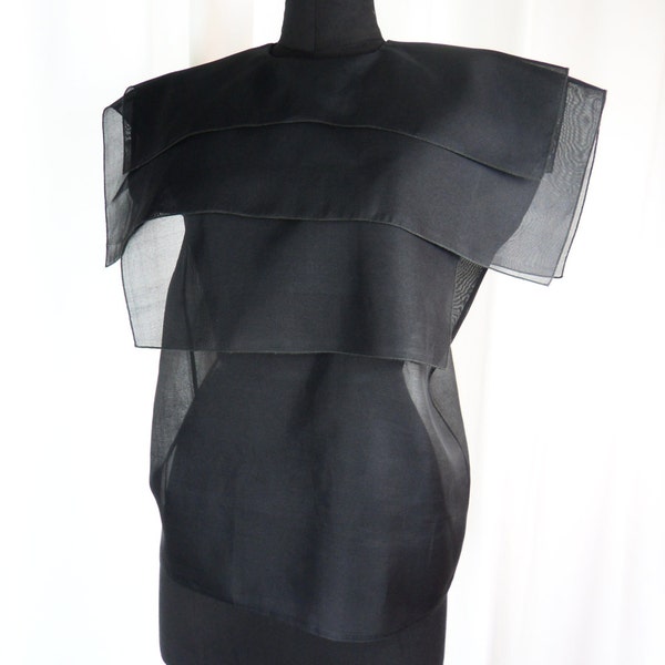 RESERVED-70s rare Robert Haik Paris silk chiffon blouse black /avant garde/architectural: FR 38/ US 8