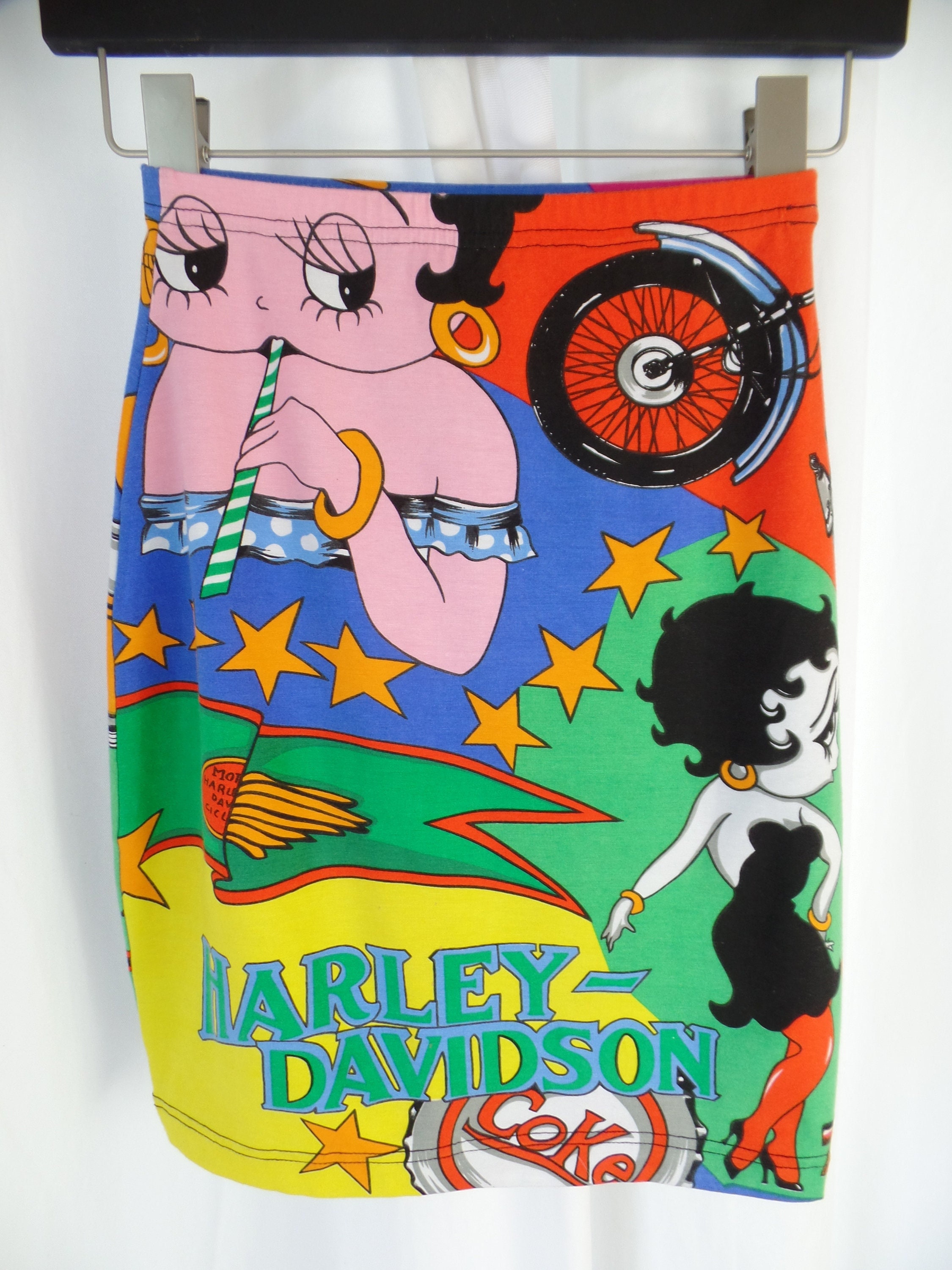 1991 S/S VERSACE Betty Boop Harley Davidson Tube Skirt/metropolitan Museum  of Art in NYC / Made in Italy: Size IT 26/40 